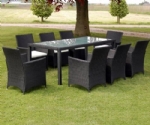 New 9pc Black Garden Wicker Chair Table Dining Set Outdoor Rattan Lounge Patio