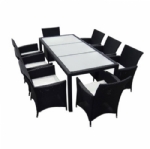 New 9pc Black Garden Wicker Chair Table Dining Set Outdoor Rattan Lounge Patio