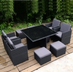 Outdoor 9 pce Dining Set Table & Chairs Wicker Rattan Indoor Ottmans