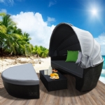 New Wicker Outdoor Furniture Day Bed Sun Lounge Setting Round Black Rattan Set