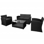 4 Pce PE Rattan Outdoor Furniture Set w Wicker Weave - Table w 3 Sofas,Black