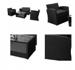 4 Pce PE Rattan Outdoor Furniture Set w Wicker Weave - Table w 3 Sofas,Black